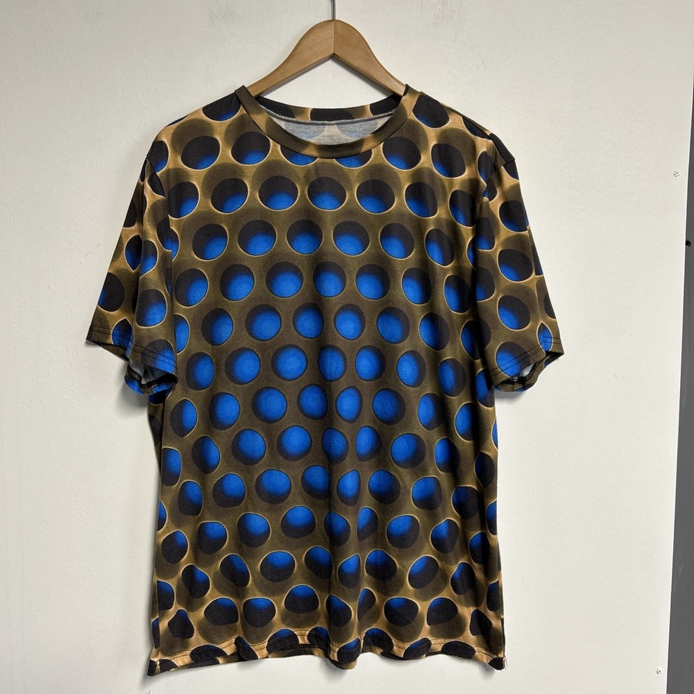 Men's XL All Over‎ Print T Shirt Futuristic Circle Blue Brown Grudge Gothic Boho